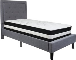 Flash Furniture Roxbury Twin Size Tufted Upholstered Platform Bed In Light Gray - £563.53 GBP