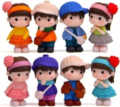 8 Pcs Cartoon Boys and Girls Figurines Collection Playset Cute Kids Figures Cake - £19.88 GBP
