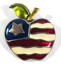 Patriotic Red White Blue Enamel Apple Pin Brooch As American As Apple Pie Ajmc - $9.49