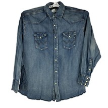 Wrangler Men&#39;s Snap Closure Button Down Denim Shirt Size XXL Blue Long Sleeved - £18.10 GBP