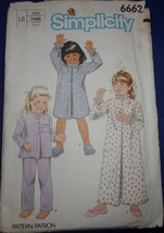 Simplicity Child’s Pajamas &amp; Nightgown Size Large #6662 - £4.71 GBP