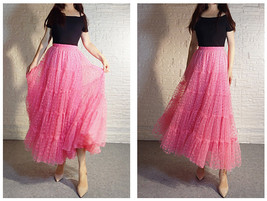 Hot Pink Tiered Tulle Maxi Skirt Women Plus Size Floral Holiday Tulle Skirt image 3