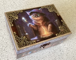 Halloween Magic Cat Themed Wooden Trinket Box - Druid - £8.25 GBP