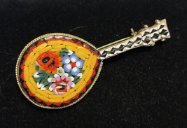 Vintage Italy Micro Mosaic Art Glass Brooch Pin Guitar Millefiori Signed - £19.33 GBP