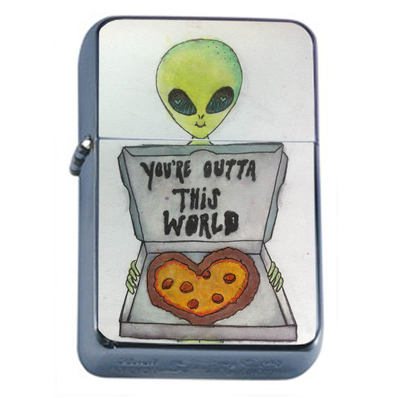 Alien Pizza Em1 Flip Top Oil Lighter Wind Resistant With Case - $13.95
