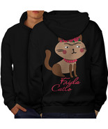 Frida Kahlo Cat Sweatshirt Hoody Funny Men Hoodie Back - £16.58 GBP