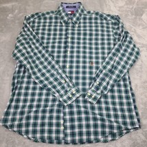 Tommy Hilfiger Button Up Shirt Adult X-Large Green White Long Sleeve Mens - $12.55