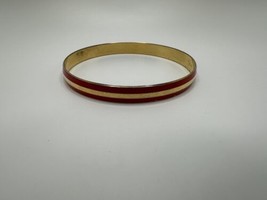 Vintage Crown Trifari Red Enamel Gold Bangle Bracelet 2 5/8” X 8mm - £14.03 GBP