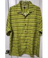 Tommy Bahama Shirt Mens Medium Green Stripe Hawaiian Tropical Silk Beach... - $39.74 CAD