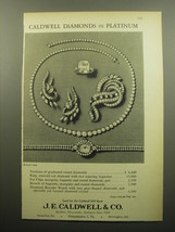 1960 J.E. Caldwell Jewelry Ad - Caldwell Diamonds in Platinum - $14.99