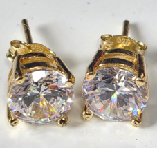 Vintage Signed FAS 925 Sterling Silver Crystal Pierced Earrings 1/4" Dia... - $39.60