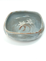 Studio Art Pottery Square Bowl steel blue, swirl brown, white flowers Na... - £13.21 GBP