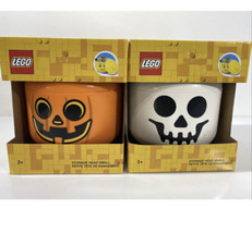 LEGO HALLOWEEN Skeleton Head Skull White &amp; Orange Storage Heads Small 7”... - £38.89 GBP