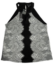Cable &amp; Gauge Black Sleeveless Halter Neck Front White Lace Viscose Top L - £15.62 GBP