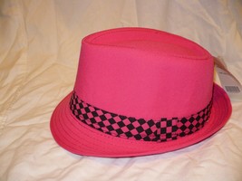 Nollia Unisex Trilby Neon Fedora Hat Bright Hot Pink W Checker New Light Weight - £12.08 GBP