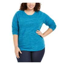 Karen Scott Womens Plus 1X True Teal Heather Crewneck Fleece Sweatshirt ... - £20.21 GBP