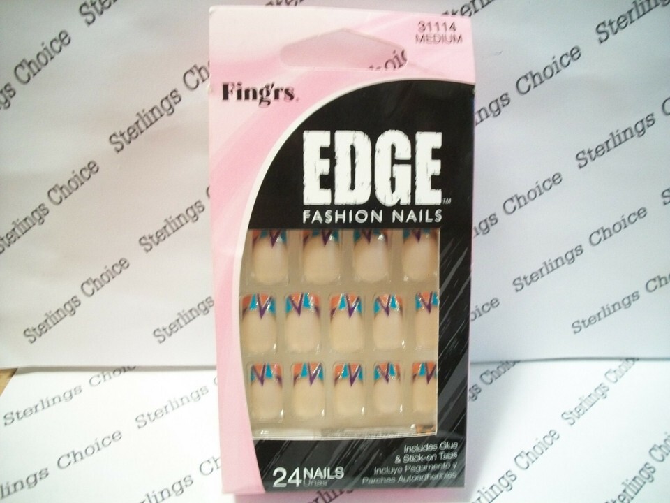 Fing&#39;rs Edge Fashion Nails #31114 Abstract Colored Tips Medium (Bl,Pur,Or) - $7.91