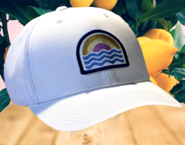 Columbia Mesh Trucker Snapback White Cap Hat Sunrise Ocean Waves Patch - $18.49
