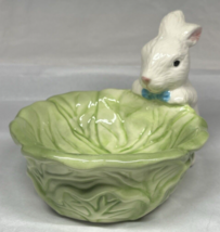 Ceramic Easter Bunny With Blue Bow Tie Nose &amp; Ears Candy Dish/ Trinket Dish - $8.50