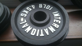 Pair of 10lb International Black Iron 2&quot; hole Dia Plates Olympic-Style Weights - £109.05 GBP
