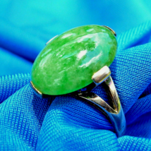 Earth mined Green Jadeite Jade Deco Engagement Ring 14k Gold Antique Solitaire - $52,019.12 CAD
