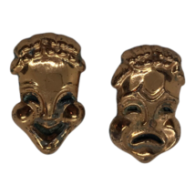 Vintage Signed Renoir Comedy &amp; Tragedy Copper Clip on Earrings Theater mask - £23.79 GBP