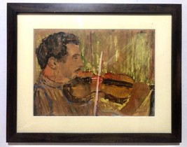 E. Brzezinska, Vintage 1947 Polish Painting, The Violinist, Signed Dated 25 x 35 - £136.05 GBP