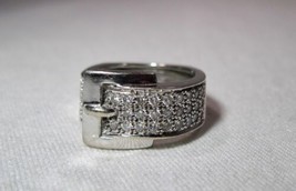 Heavy Wide 14K White Gold Signed Diamond Buckle Ladies Ring .26TCW K1255 - £1,207.79 GBP