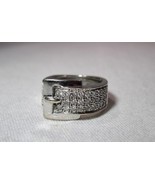 Heavy Wide 14K White Gold Signed Diamond Buckle Ladies Ring .26TCW K1255 - £1,233.55 GBP