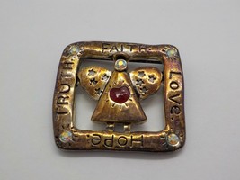 Vintage Brooch Faith Love Hope Truth Angel W/HEART Tarnished Goldfashion Jewelry - £40.17 GBP