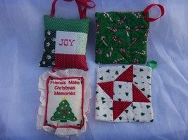 4 Older Hand Made Quilted Cloth Type Christmas Ornaments - $11.83