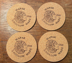 WAPAK GRISWOLD Indian Head High Grade Hollow Ware CORK COASTERS SET OF 4 - $10.92