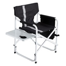 1-piece Padded Folding Outdoor Chair with Side Table and Storage Pockets - Black - £85.39 GBP
