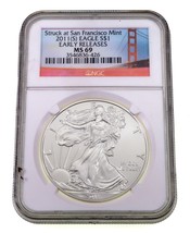 2011- (S) S $1 Argento American Eagle Selezionato Da NGC Come MS-69 Presto - £69.04 GBP