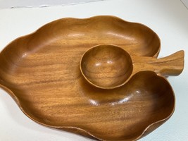 MCM Monkey Pod Wood Chip & Dip Serving Bowl Hand Carved In Hawaii 13" - $32.78