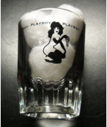 Playboy Shot Glass Femlin Key Double Size Clear Glass Black Print Illust... - $14.99