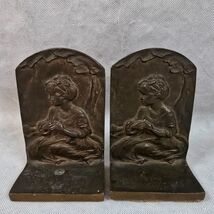 Antique Bookends Bronze Art Deco Young Girl Vtg Tabletop Bookshelf Sculp... - €32,30 EUR