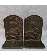 Antique Bookends Bronze Art Deco Young Girl Vtg Tabletop Bookshelf Sculp... - €32,24 EUR