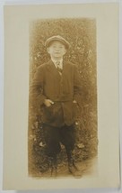 Cute Boy Newsboy Cap Glasses Darling Suit rppc c1910 Postcard R7 - £6.24 GBP