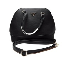 Alyssa Vegan Faux Leather Black Large Satchel Shoulder Handbag Two Tone EUC - £17.87 GBP