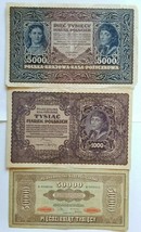 Poland Lot Of Three Banknotes 1000, 5000 And 50000 Marek 1919-1922 No Reserve - £58.51 GBP