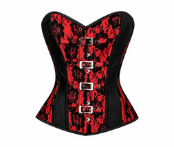 Red Black Satin Net Gothic Burlesque Waist Training Bustier Overbust Cor... - $74.87