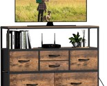 Tv Stand With Fabric Drawers And Power Outlet For Up To 45-Inch Tv; Indu... - £102.25 GBP