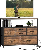 Tv Stand With Fabric Drawers And Power Outlet For Up To 45-Inch Tv; Industrial - £102.12 GBP