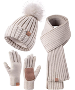 Winter Beanie Hat Scarf Gloves Set for Women, Womens Beanie with Pom Pom... - $732.43 MXN