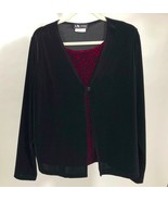 I.N. Studio Black &amp; Garnet Red Velvet Top Jacket Size Large USA - $328.48 MXN