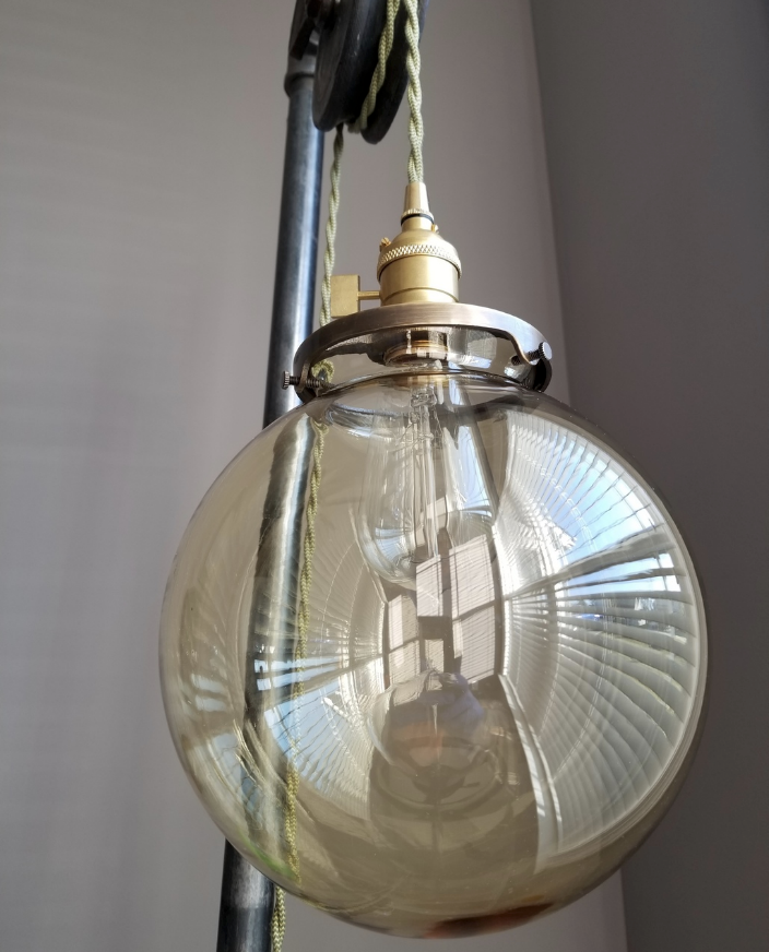 8" Clear Glass Globe, 4 inch fitter size - Pendant lamp shade, vintage lighting