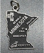 Vintage Black Enamel Minnesota State Charm Pendant 3/4&quot; Silver Souvenir ... - $19.19 CAD