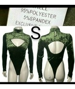 Olive Green Velvet Cut Out Long Sleeve Thong Bodysuit~SIZE S - £25.11 GBP