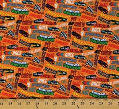 Cotton Racecars Driving Turbo Speed Racing Words Fabric Print by Yard D787.11 - £11.11 GBP